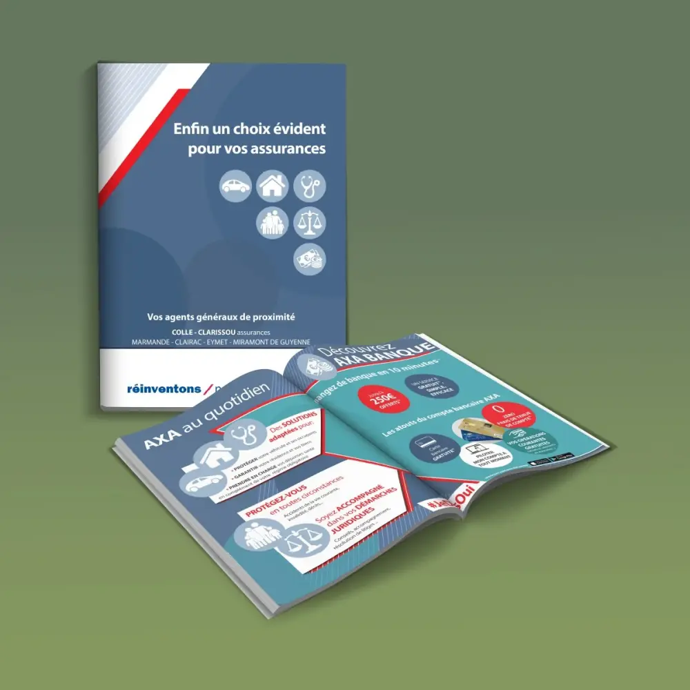 creation et impression catalogue magazine haut de gamme pour assurances axa par couleur pixel marmande 47