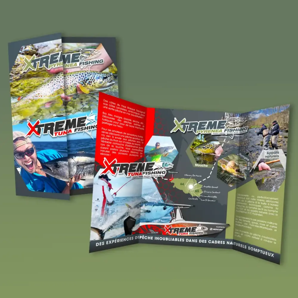 creation et impression depliant pli fenetre haut de gamme pour guide de pêche pays basque par couleur pixel marmande 47