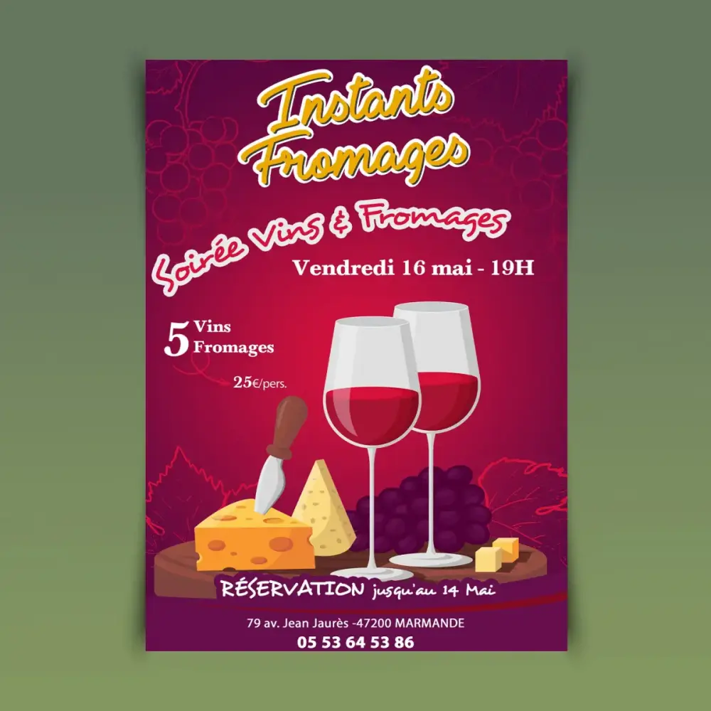 creation et impression affiche et flyers pour menu soirée degustation instants fromages par couleur pixel marmande 47