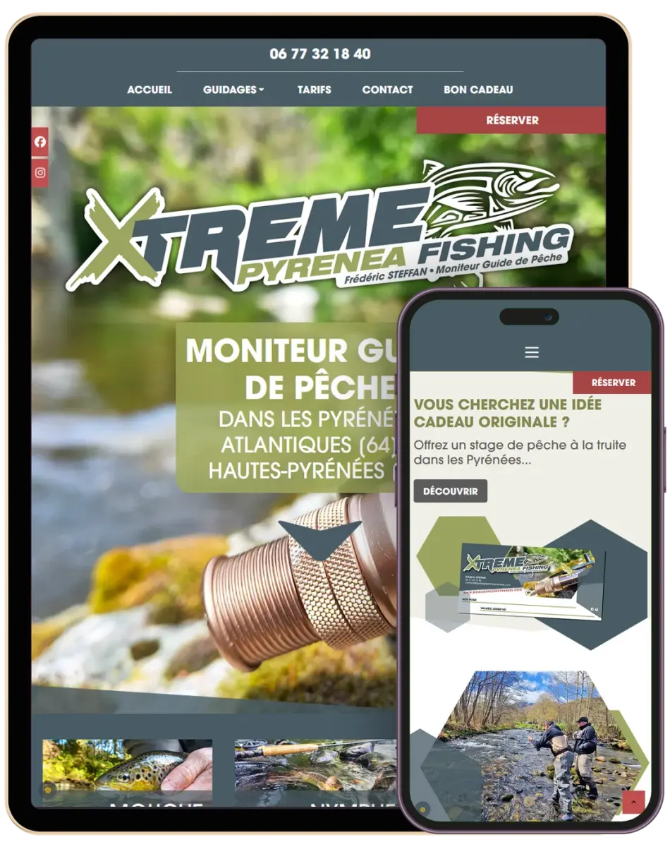 création site internet vitrine 100% sur mesure et responsive pour Xtreme Pyrénea Fishing guide de pêche à la truite dans les pyrénées by couleur pixel à marmande 47
